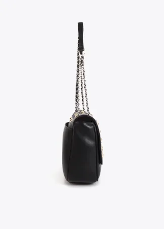 Crossbody bag with flap and gold and silver-toned studs