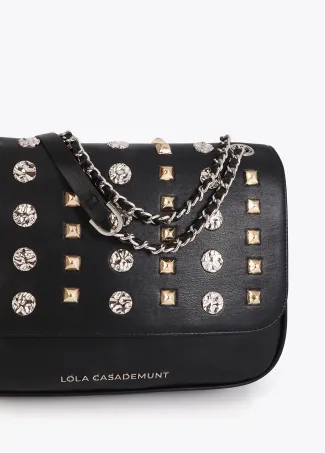 Crossbody bag with flap and gold and silver-toned studs