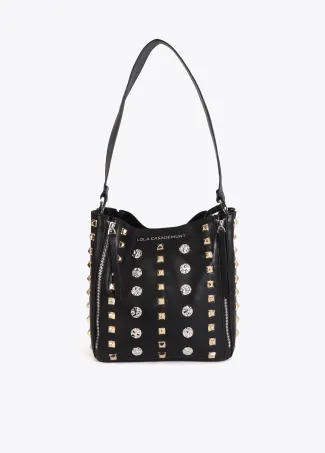 Bolso de hombro con tachas oro y plata