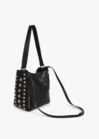Bolso de hombro con tachas oro y plata