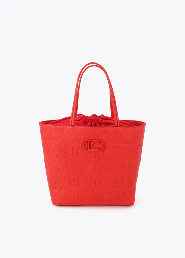 Deconstructed tote bag with monogram topstitching