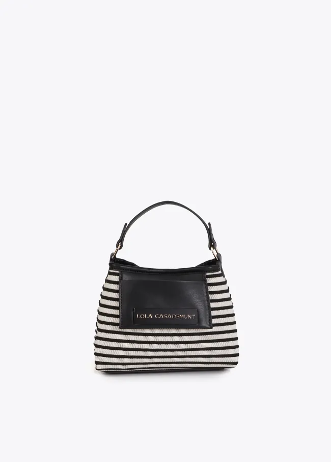 Contrast striped fabric and faux leather crossbody bag