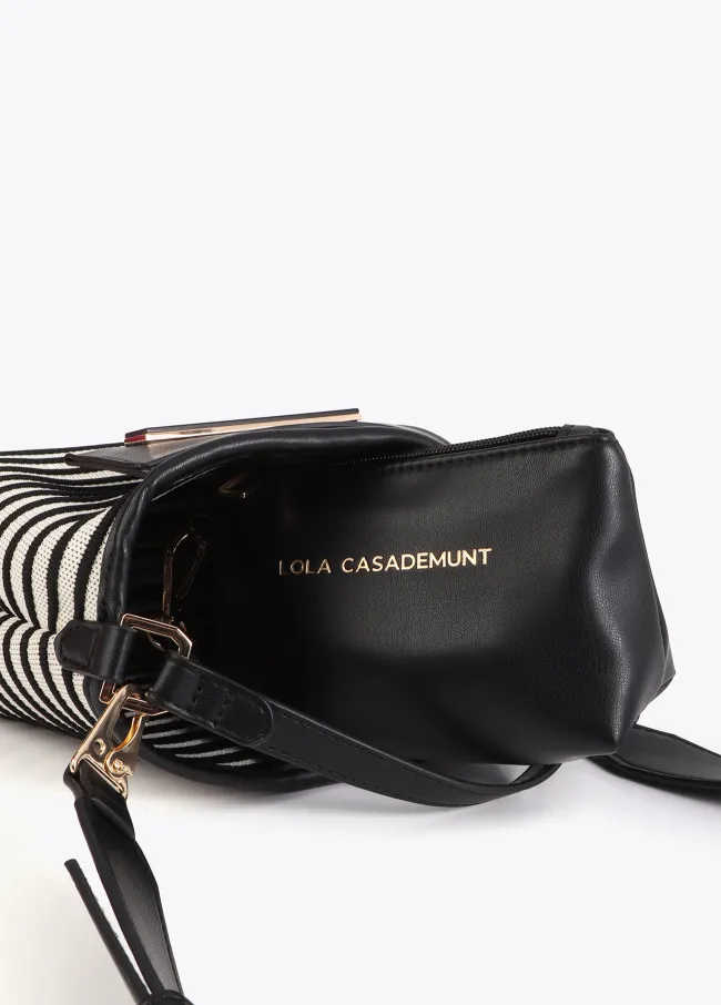 Contrast striped fabric and faux leather...