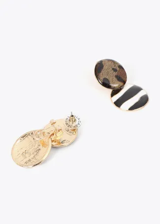 Contrast lacquered earrings with stripes and animal print