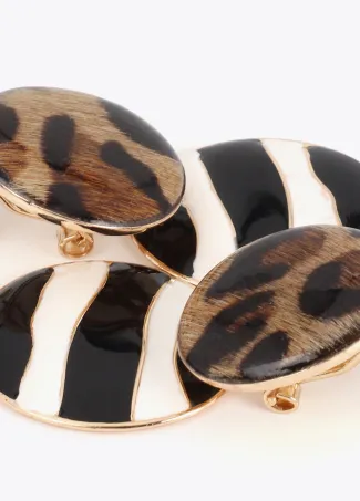 Contrast lacquered earrings with stripes and animal print