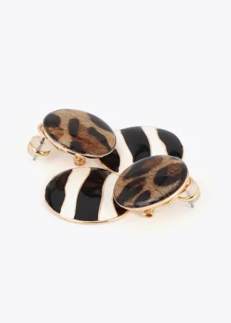 Contrast lacquered earrings with stripes and animal print