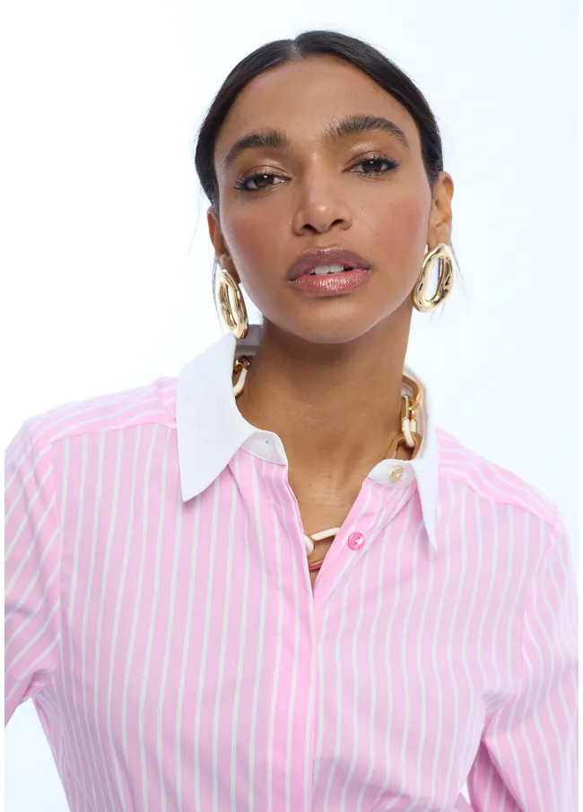 Camisa popelín rosa con rayas