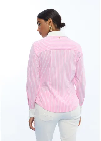 Camisa popelín rosa con rayas