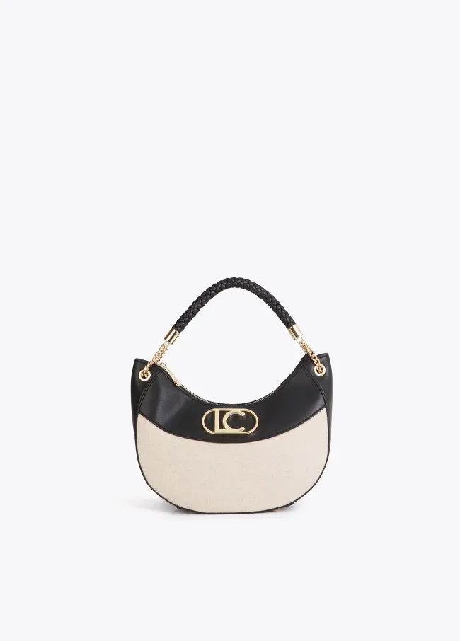 Two-tone faux leather and canvas hobo bag