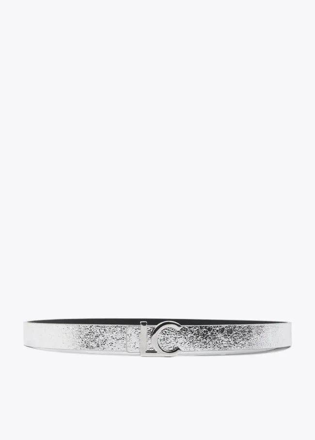 Cinturón reversible hebilla LC metalizado plata