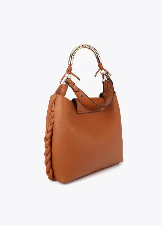 Cutwork tote bag with metal handle