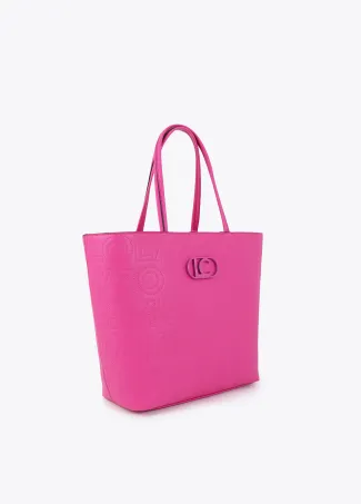 Deconstructed tote bag with monogram topstitching