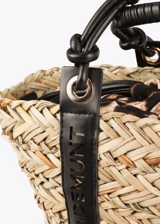 Mini tote bag with cutwork logo on the strap