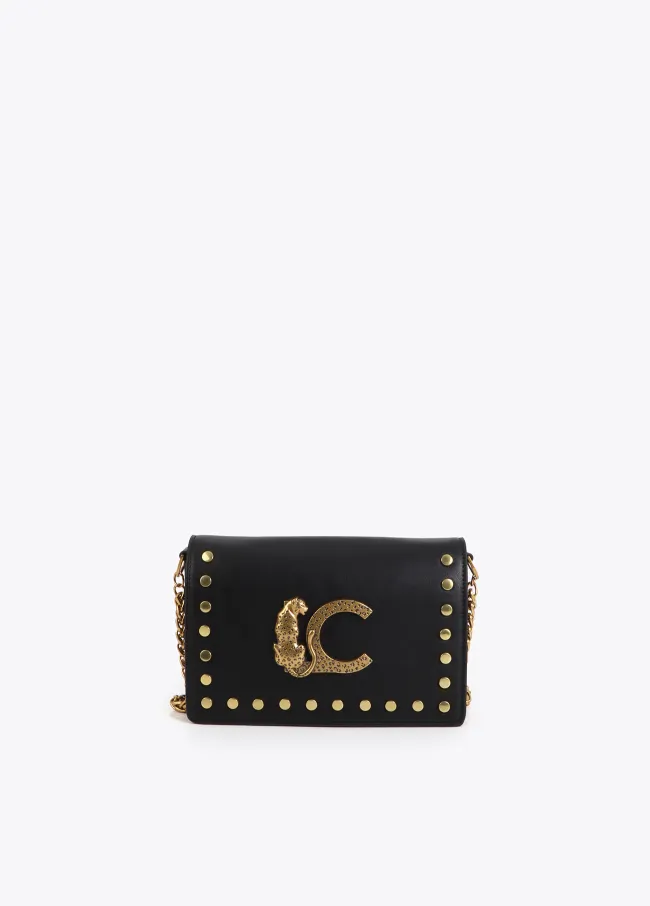 Studded LC animal crossbody bag with flap