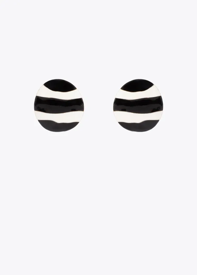 Striped lacquered button earrings