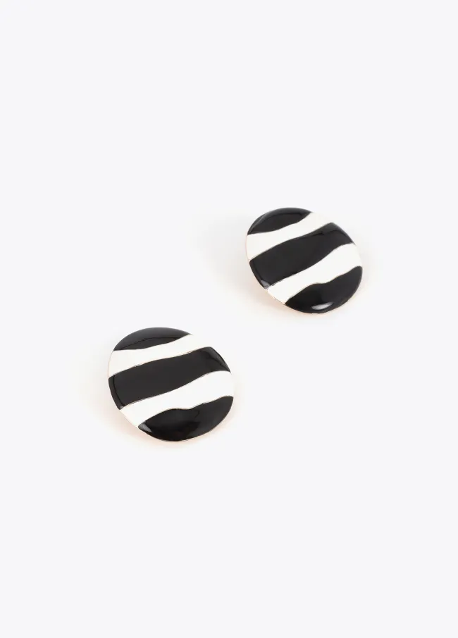 Striped lacquered button earrings