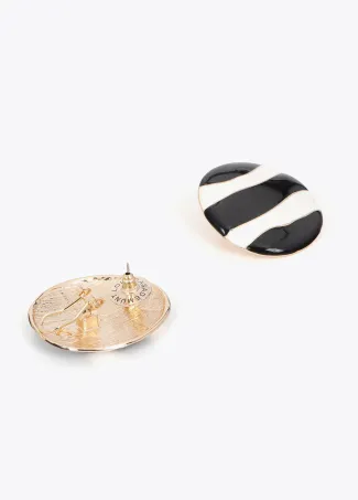 Striped lacquered button earrings