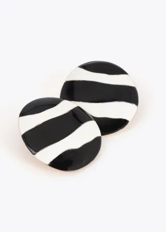 Striped lacquered button earrings