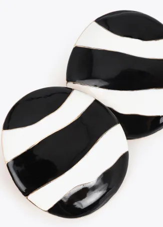 Striped lacquered button earrings