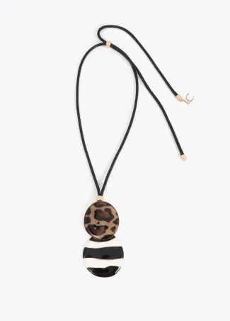 Collar largo con pendant combinado animal print y rayas