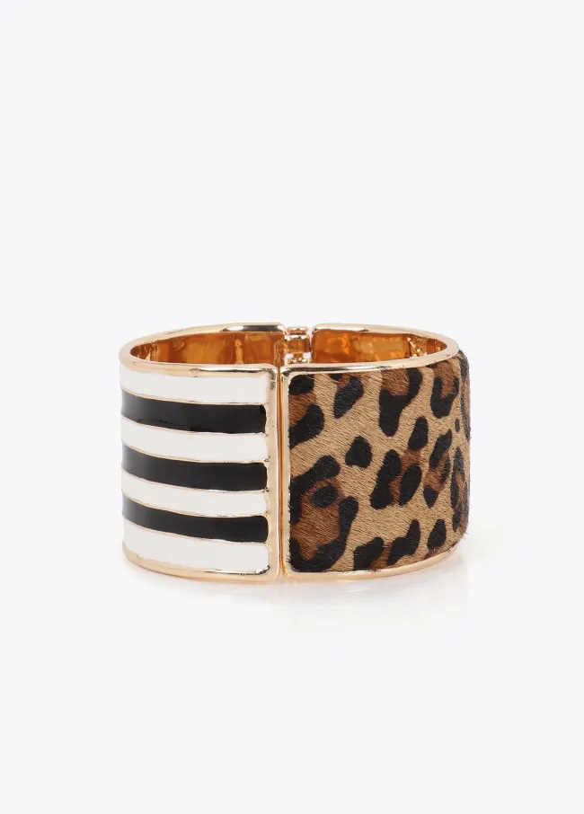 Contrast animal print and striped bracelet