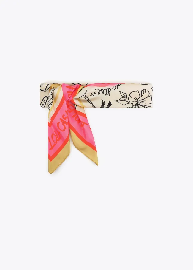 Satin scarf with different motifs and LC logo