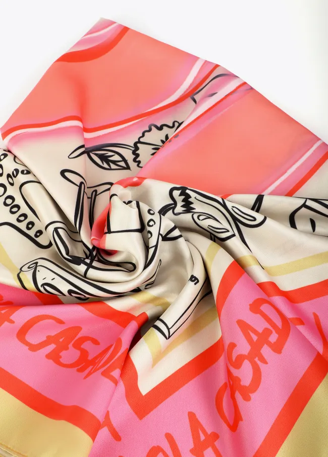 Satin scarf with different motifs and LC logo