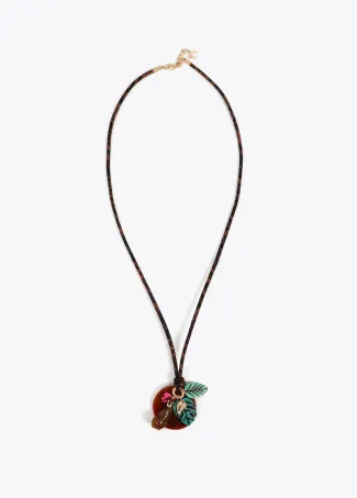 Collar largo cordón de animal print y charms tropicales