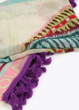 Tropical print pareo with fringing