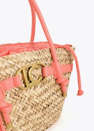 Mini capazo con asas y detalles de efecto piel