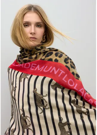 Contrast striped and leopard print scarf