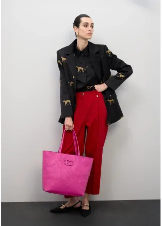 Deconstructed tote bag with monogram topstitching