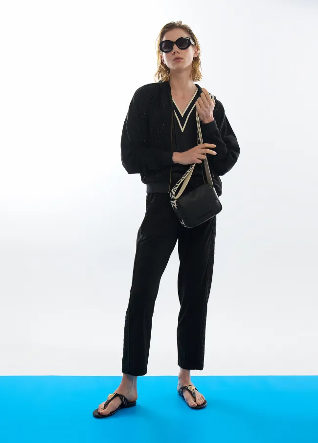 Scuba trousers with side rhinestones