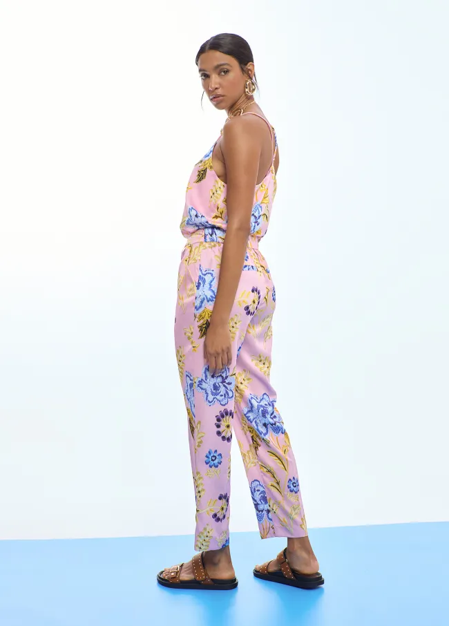 Jogger satinado estampado flores