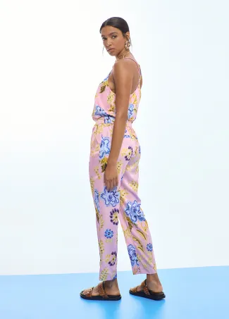 Jogger satinado estampado flores