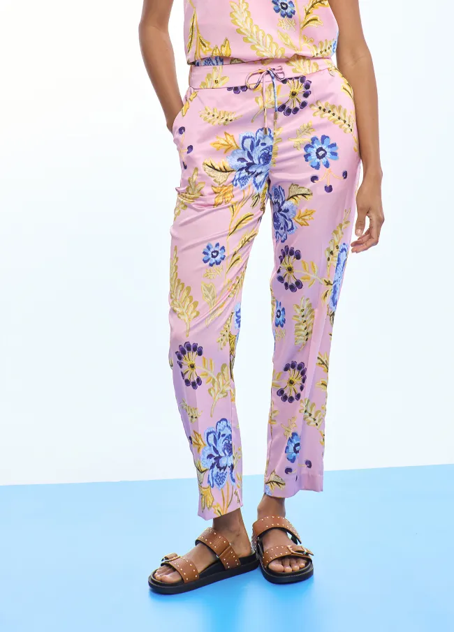 Jogger satinado estampado flores