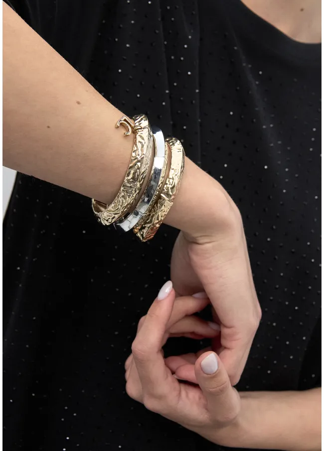 Set of two-tone textured stretch bracelets