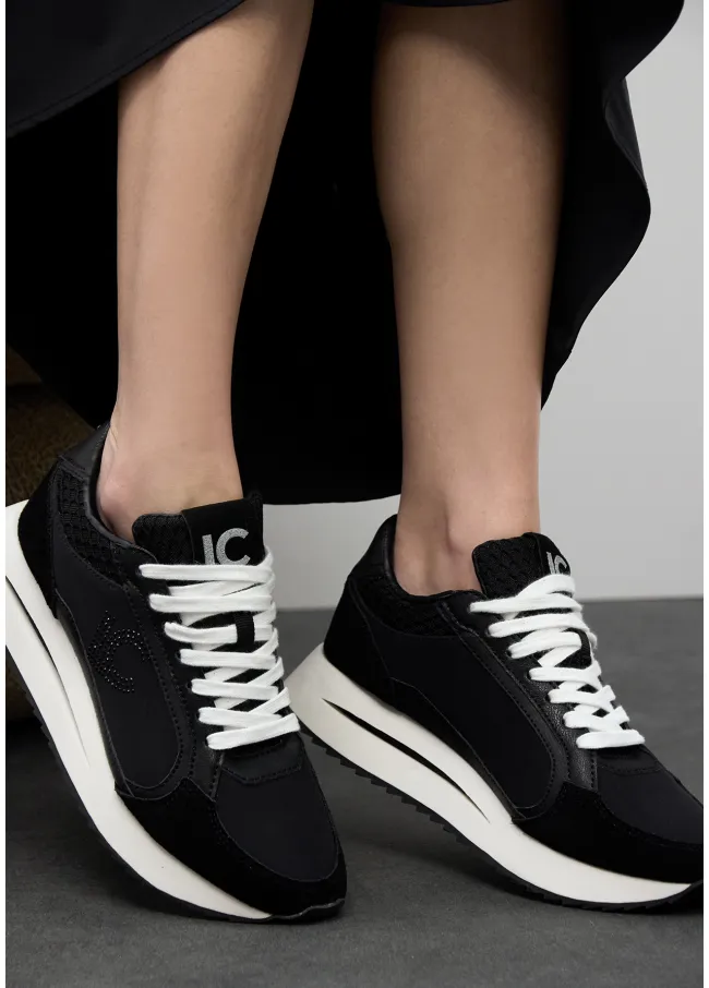 Two-tone contrast fabric platform trainers with...