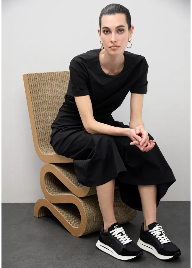 Two-tone contrast fabric platform trainers with...