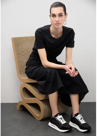 Two-tone contrast fabric platform trainers with leather details