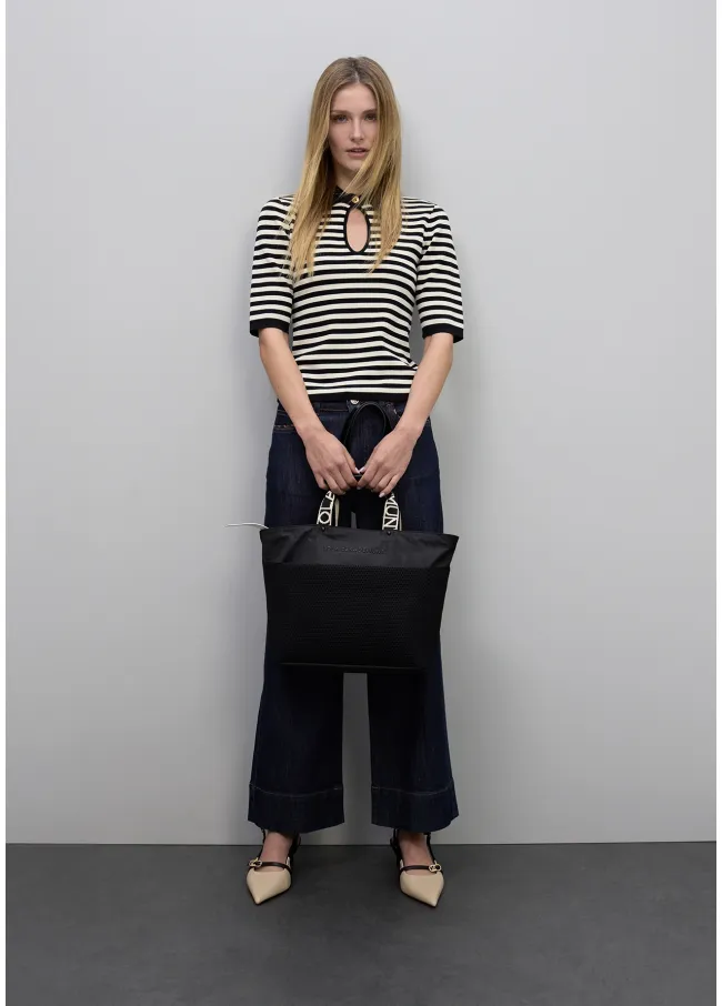 Polo de rayas con cuello de strass