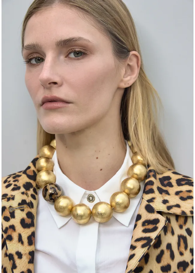 Maxi beaded necklace with animal print detail