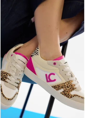 Contrast fabric trainers with leather details and inner wedge