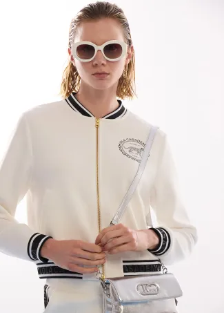Scuba bomber jacket with printed band detail on the back