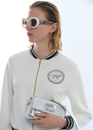 Scuba bomber jacket with printed band detail on the back