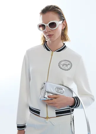 Scuba bomber jacket with printed band detail on the back
