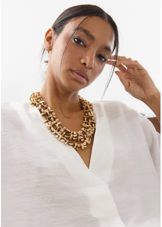 Multi-strand necklace with stone bead appliqués