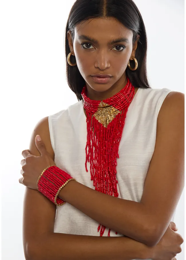 Coral beaded cascade necklace