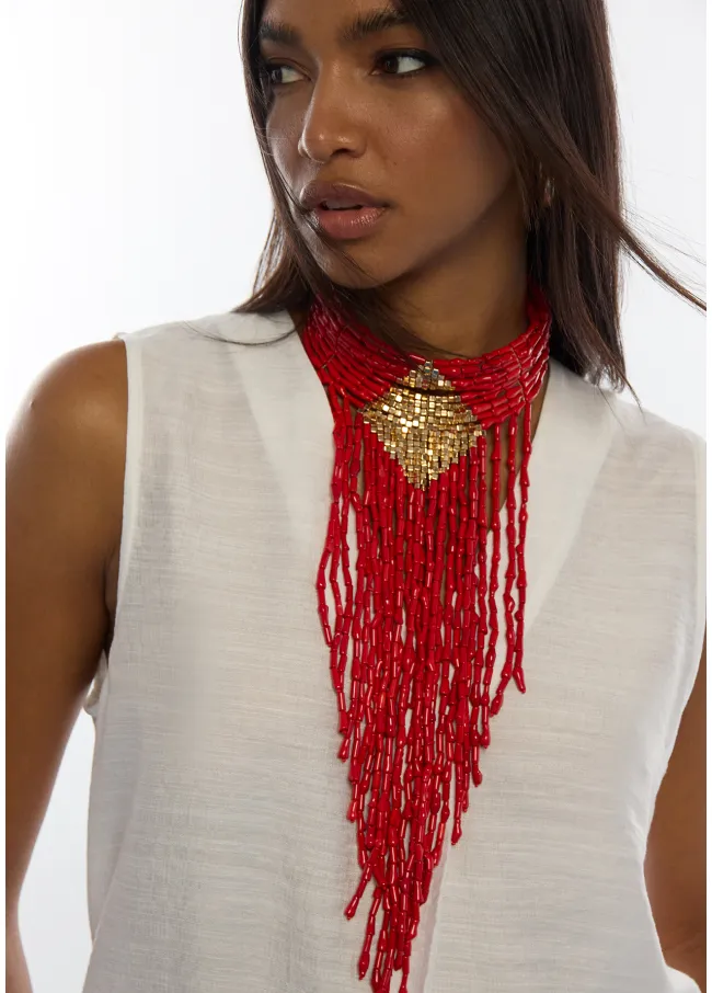Collar cascada beads coral