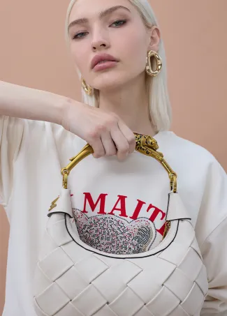 Braided half-moon bag with leopard strap